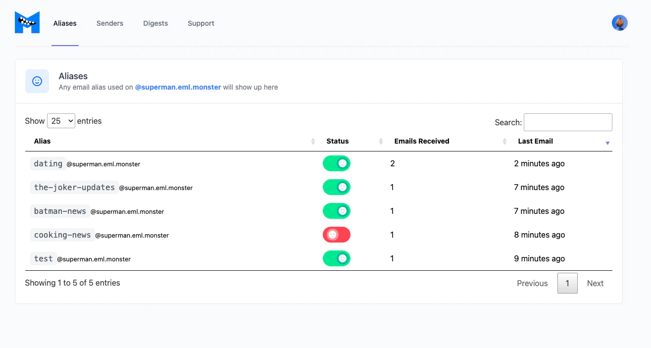 screenshot of Email Monster